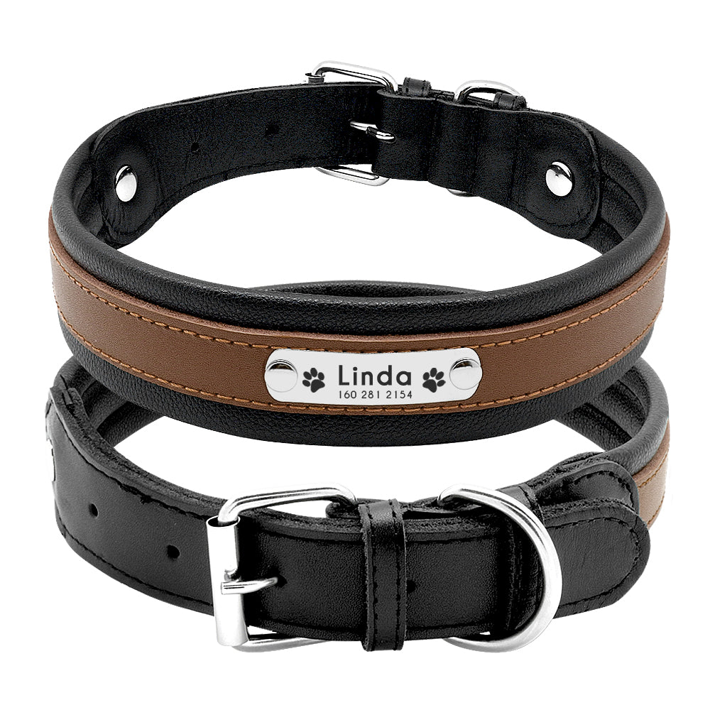 Personalisierbares zweifarbiges Premium Lederhalsband für Hunde