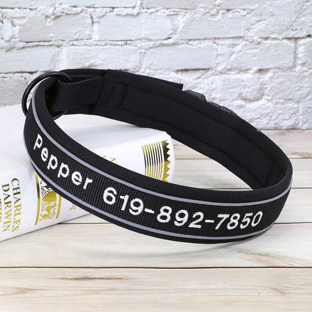 Personalisierbares, besticktes Premium Hundehalsband aus Nylon mit Reflektoren