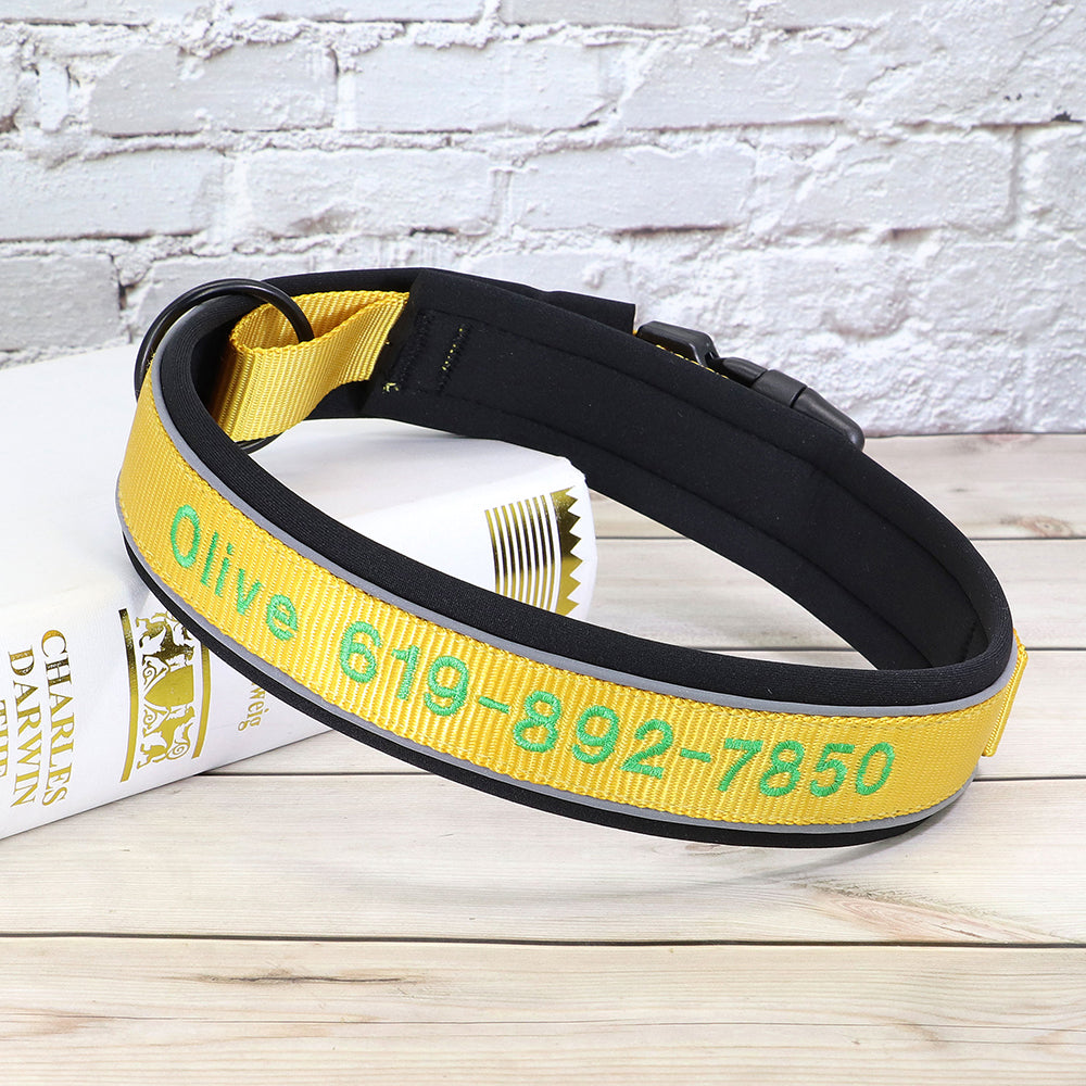 Personalisierbares, besticktes Premium Hundehalsband aus Nylon mit Reflektoren