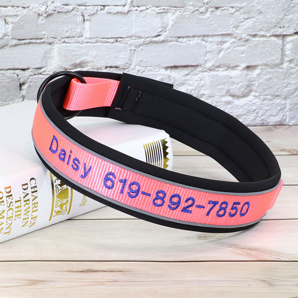 Personalisierbares, besticktes Premium Hundehalsband aus Nylon mit Reflektoren